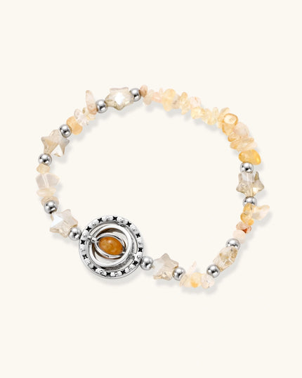 Dehnbares Armband aus Citrin-Splittern und Perlen mit rundem Citrin-Medaillon