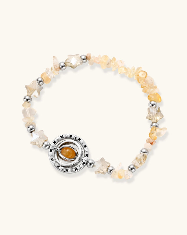 Dehnbares Armband aus Citrin-Splittern und Perlen mit rundem Citrin-Medaillon