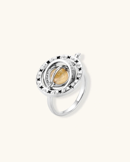 Verstellbarer Ring in Silberoptik mit rundem Citrin-Medaillon