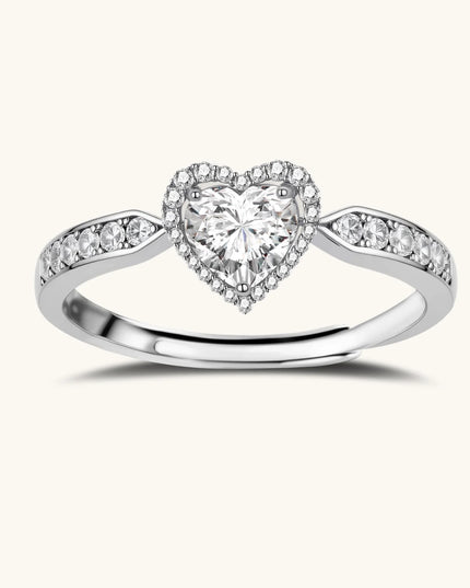 Verstellbarer Ring aus 925 Silber mit herzförmigem Moissanit und besetzter Ringschiene