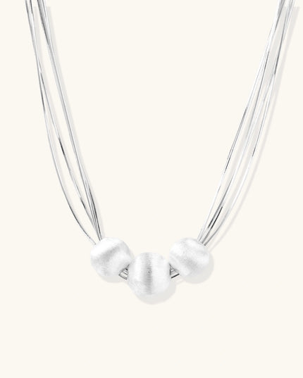 Mehrreihige Halskette aus 925 Sterling Silber mit drei gebürsteten Silberperlen