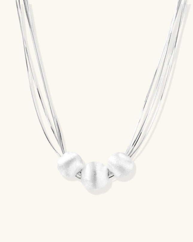 Mehrreihige Halskette aus 925 Sterling Silber mit drei gebürsteten Silberperlen